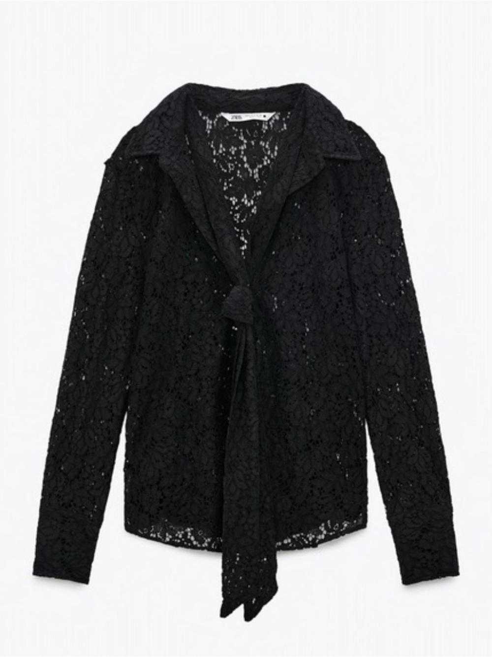 Zara Black Lace Tie-Neck Blouse
